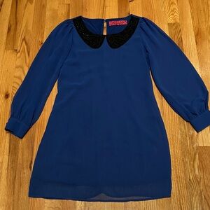 Charming Navy Kids Dress with Black Collar